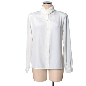 80's 90's Vintage EVA LAUREL New York Pleated Neck Design Blouse Shirt 6